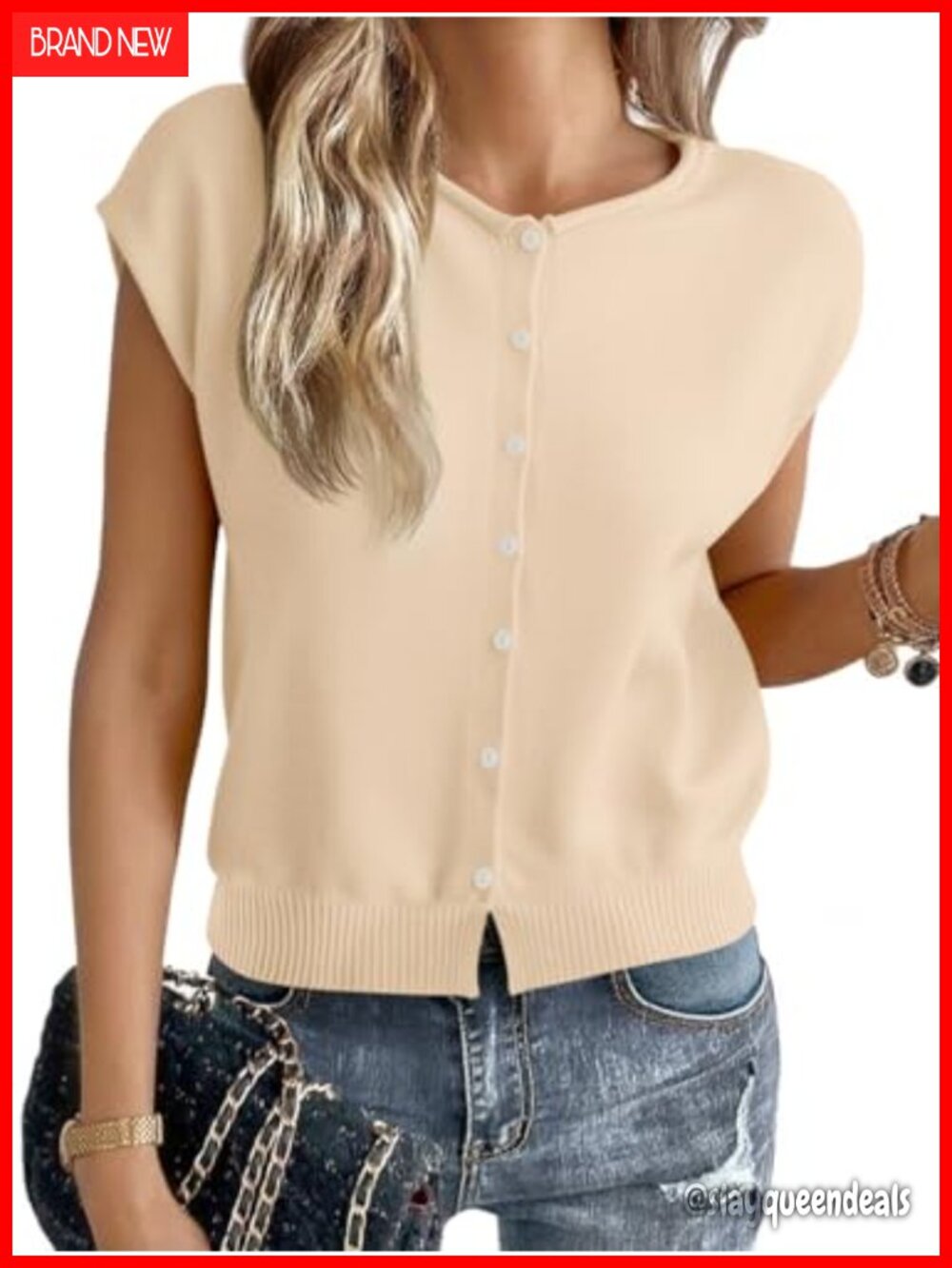 Cap Sleeve Knit Sweater Vest Button Down Cardigan Top